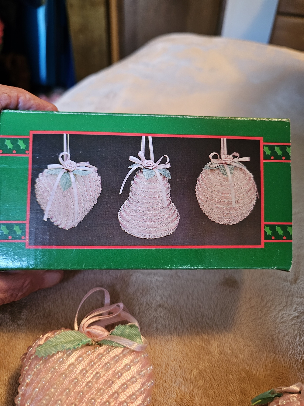 Pink Beaded Holiday Ornament Set‎ - 3 Decorative Ornaments - Picture 3 of 6